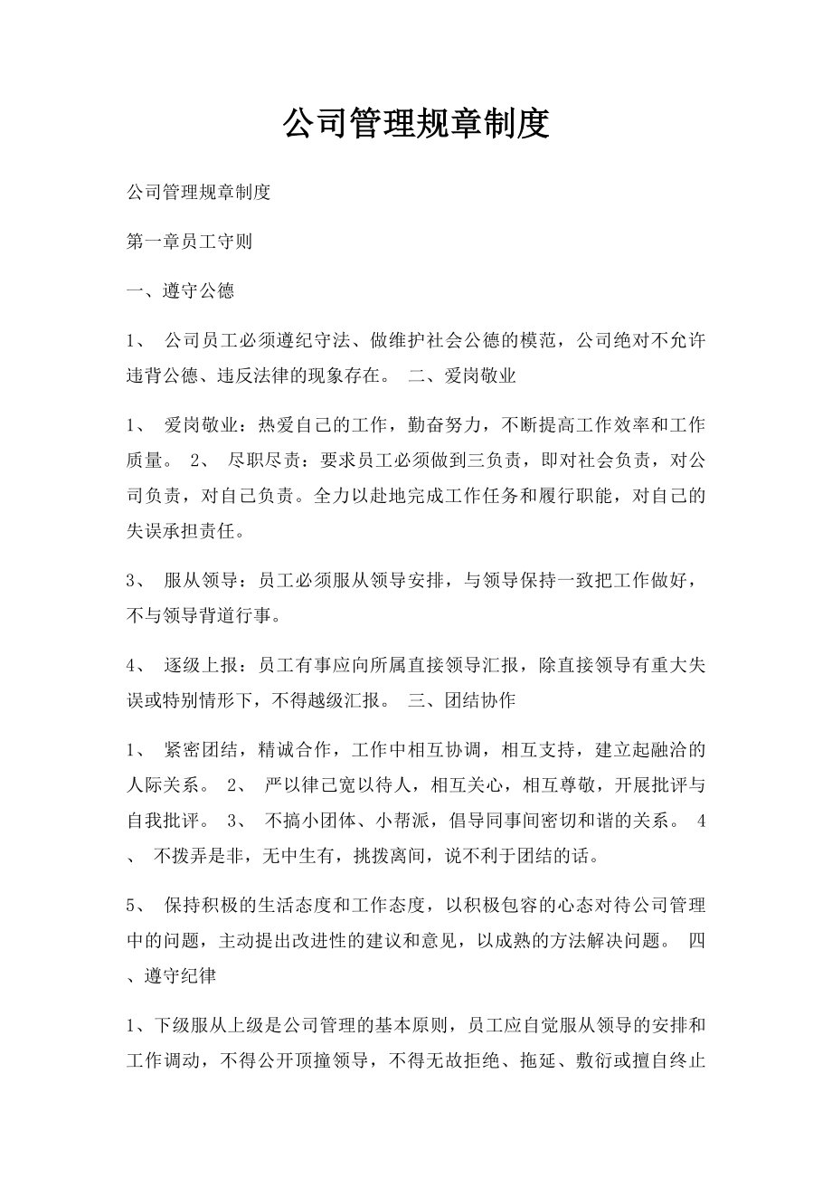 公司管理规章制度.docx_第1页