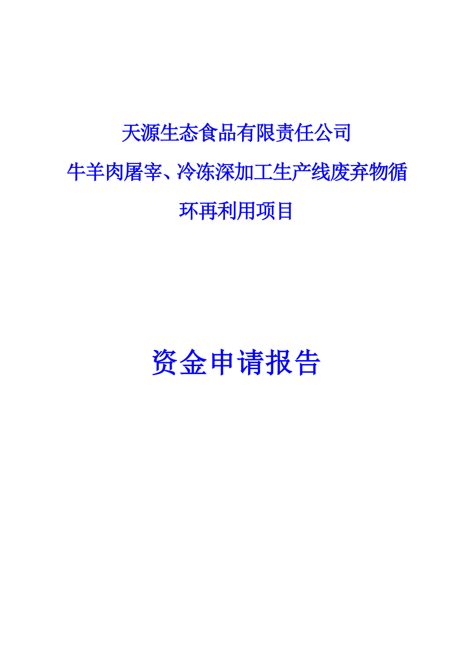 牛羊肉屠宰、冷冻深加工生产线废弃物循环再利用项目资金申请报告.doc_第1页