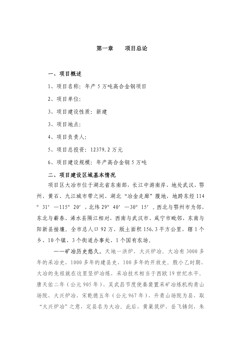 产5万吨高合金钢项目可行性研究报告.doc_第1页