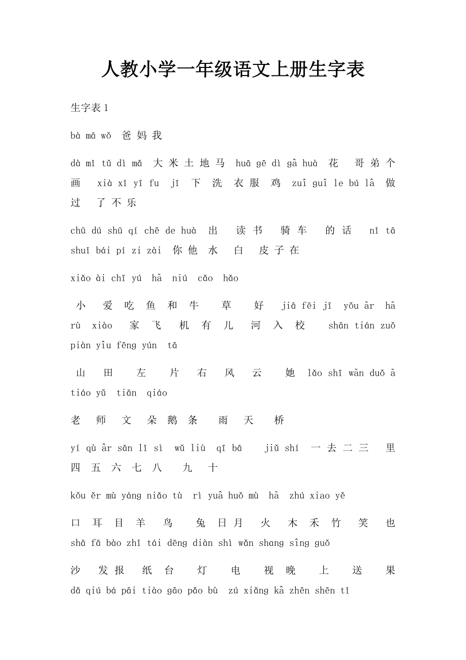 人教小学一年级语文上册生字表.docx_第1页