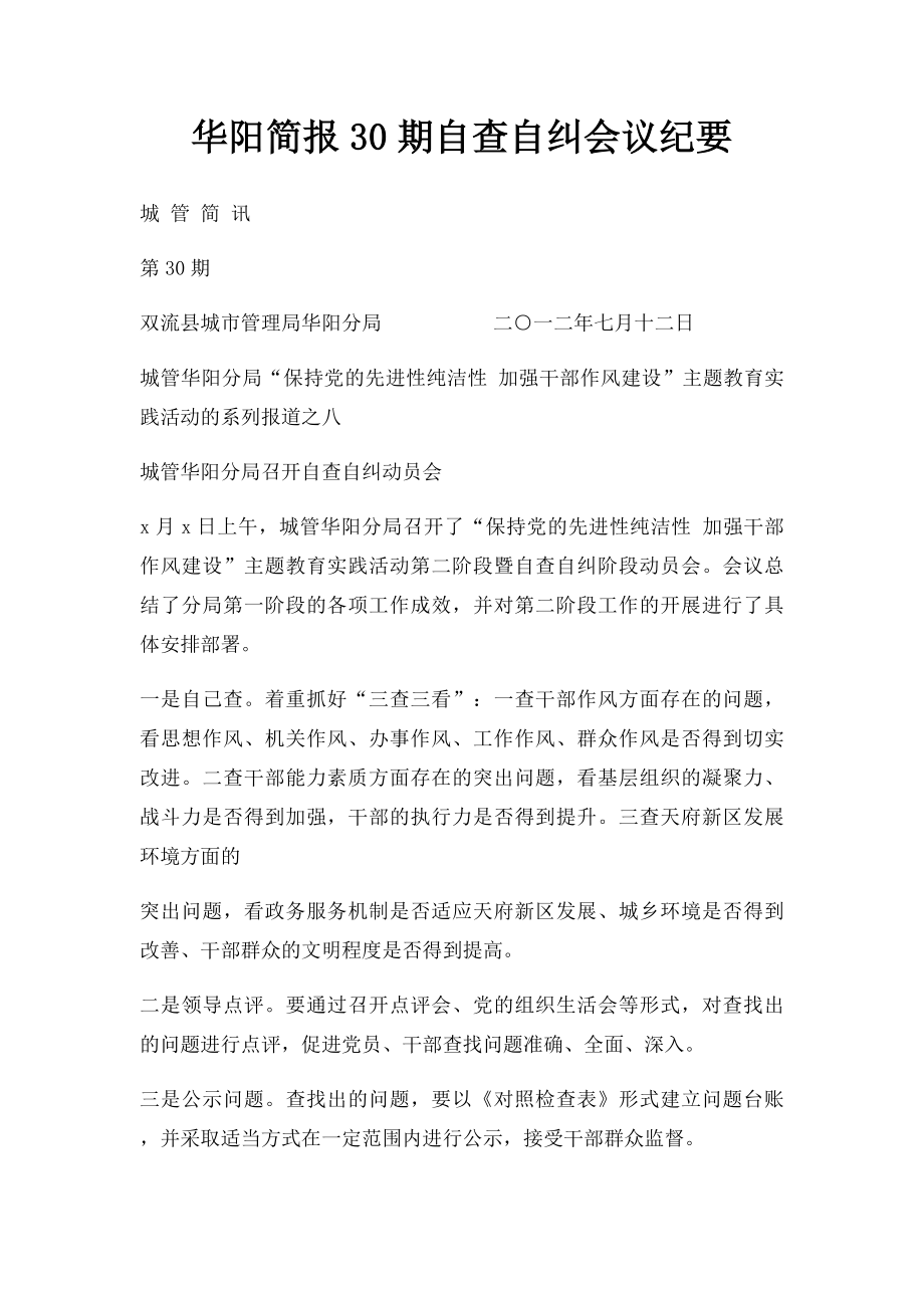 华阳简报30期自查自纠会议纪要.docx_第1页