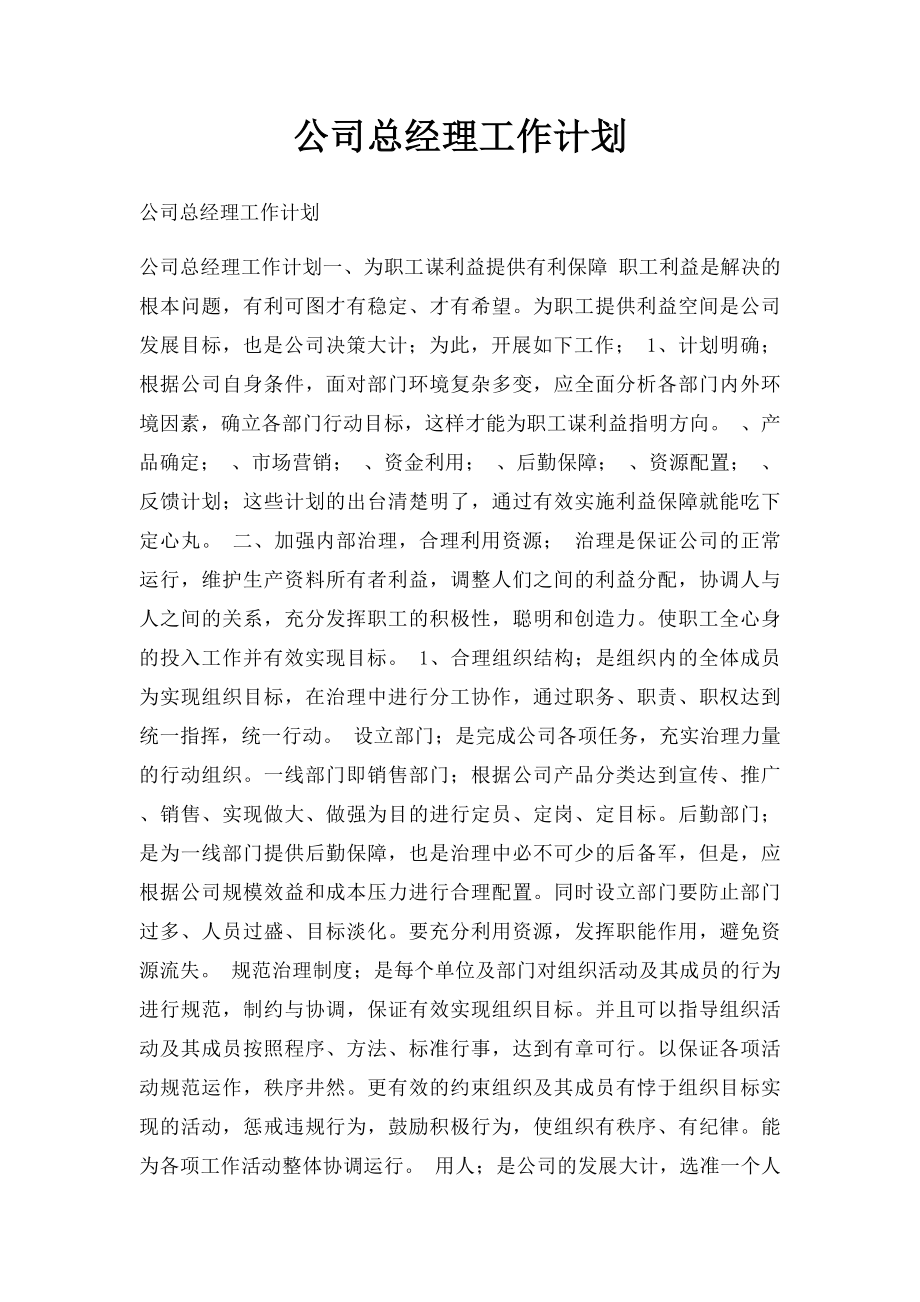 公司总经理工作计划.docx_第1页