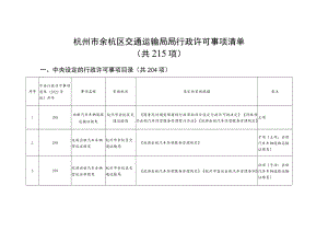 杭州市余杭区交通运输局局行政许可事项清单共215项.docx