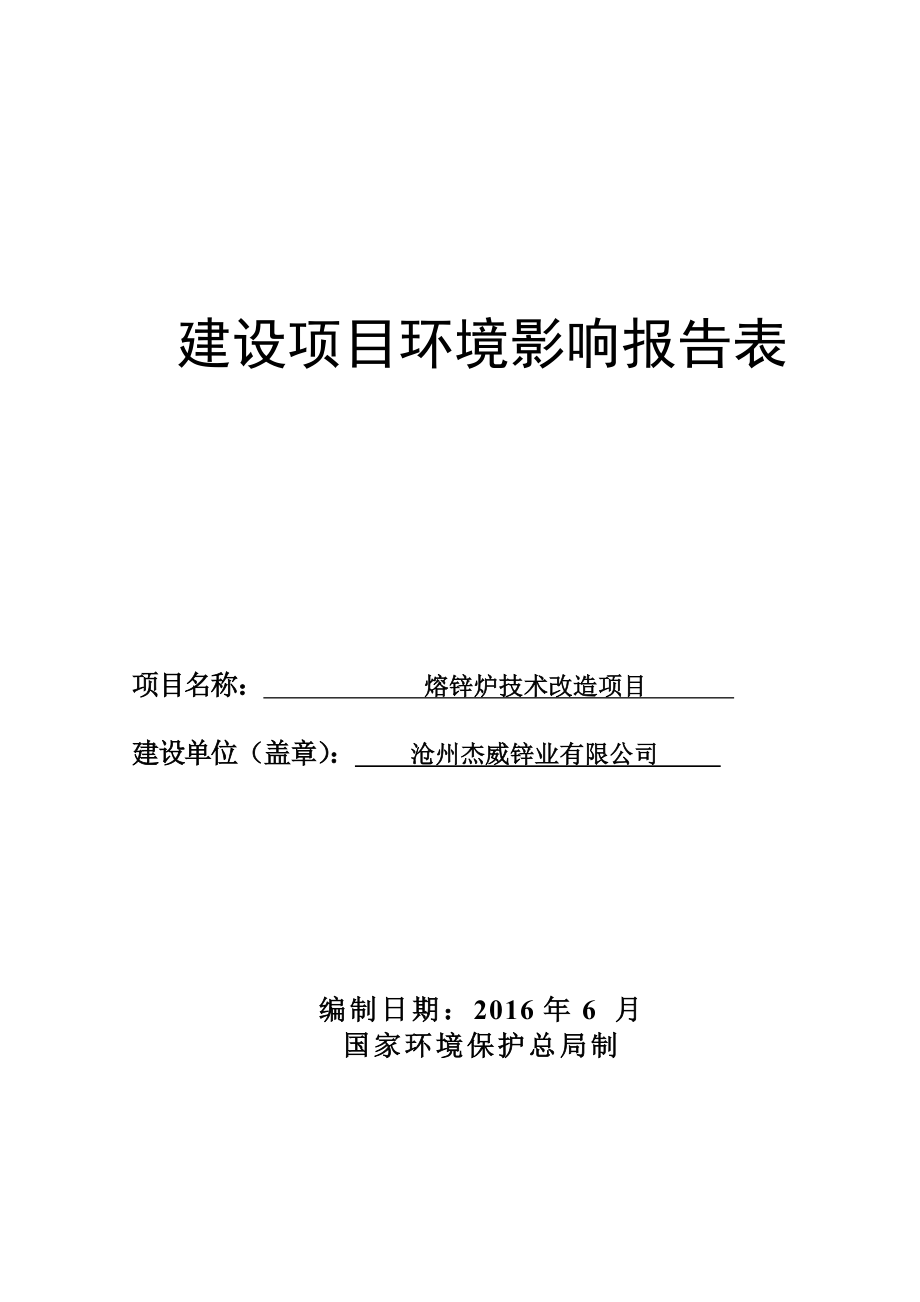 环境影响评价报告公示：熔锌炉技术改造环评报告.doc_第1页