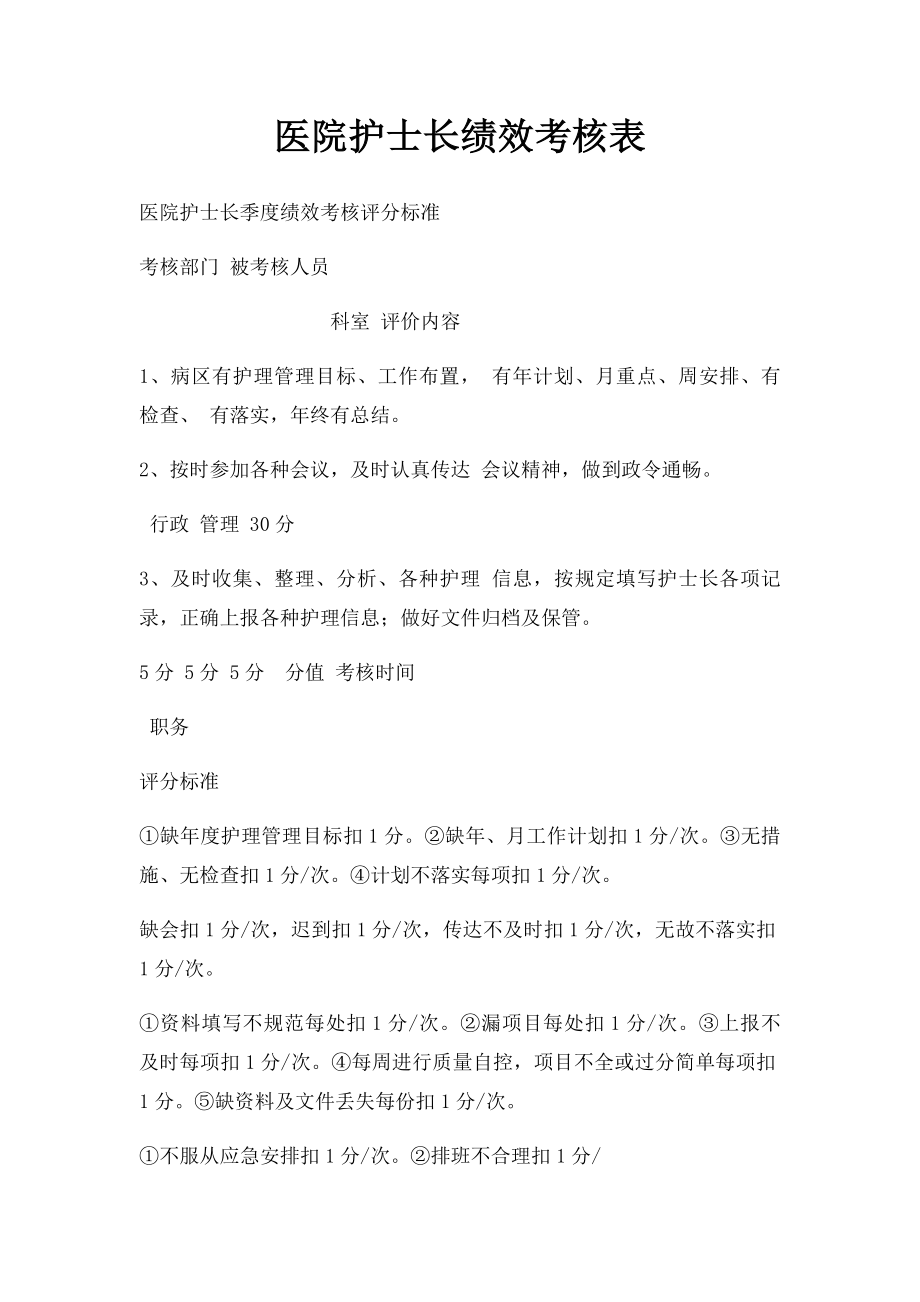 医院护士长绩效考核表.docx_第1页