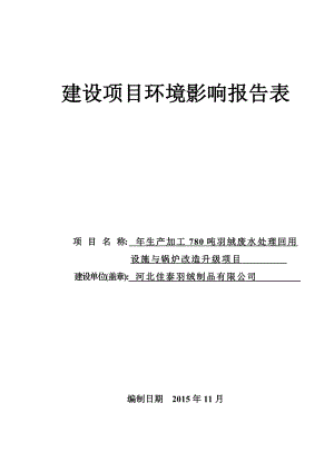 环境影响评价报告公示：佳泰羽绒报告环评报告.doc