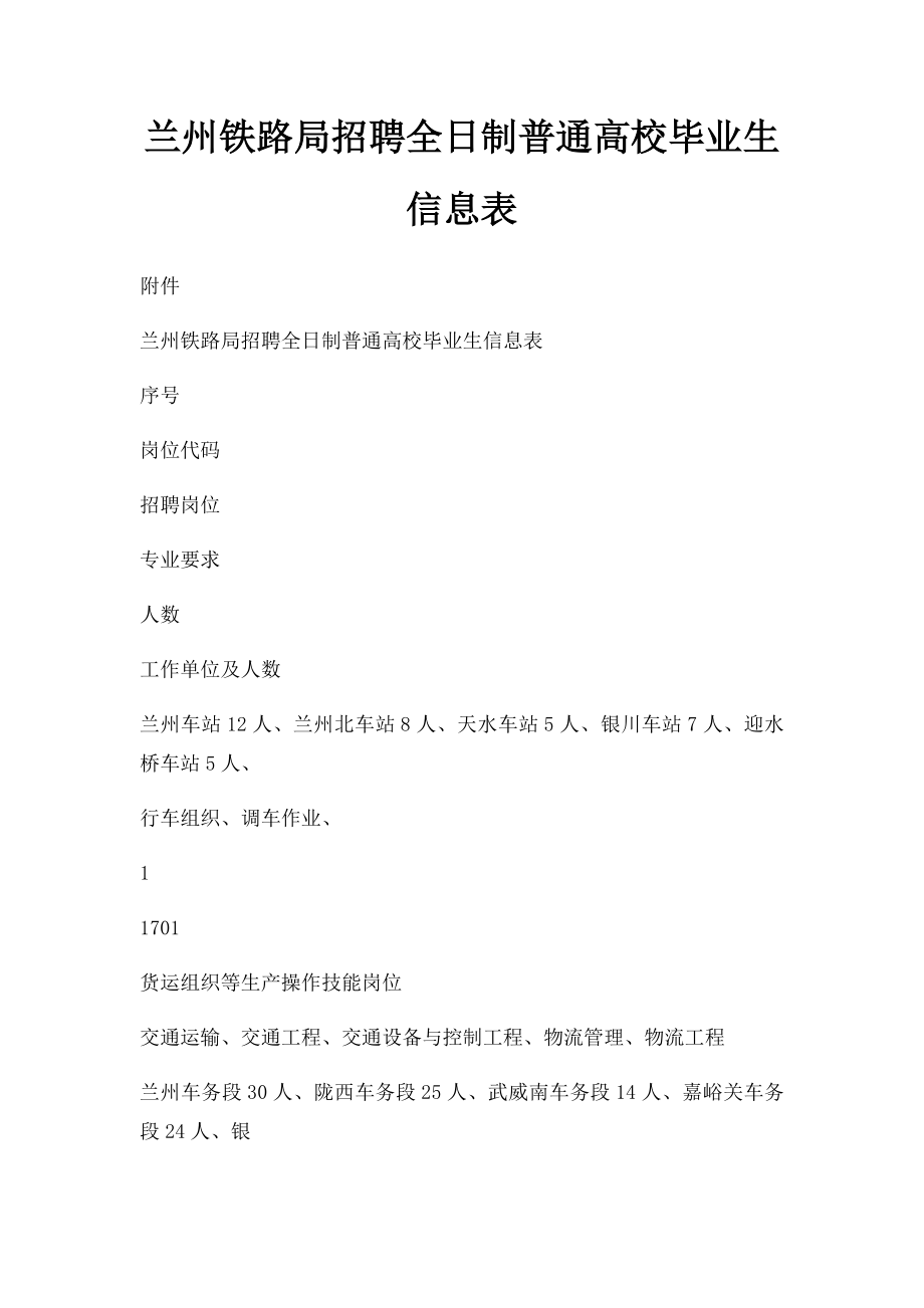 兰州铁路局招聘全日制普通高校毕业生信息表.docx_第1页