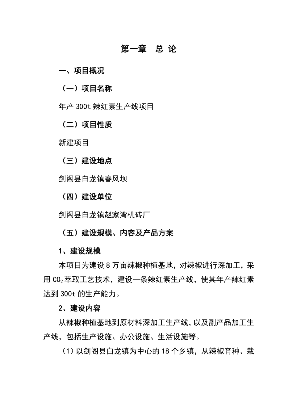 产300吨辣红素生产线项目可研报告.doc_第1页