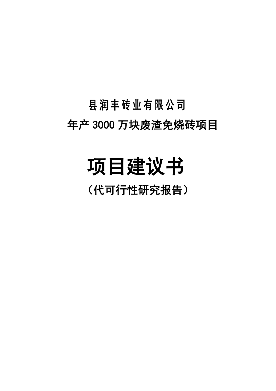 产3000万块废渣免烧砖项目建议书代可行性研究报告.doc_第1页