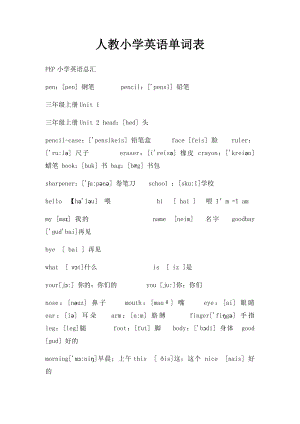 人教小学英语单词表.docx