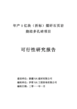 1亿块折标煤矸石页岩烧结多孔砖可行性研究报告.doc