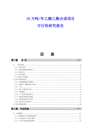 10万吨乙酸乙酯合成项目可行性研究报告1.doc