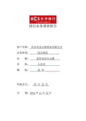 授信业务调查报告(金太阳).doc