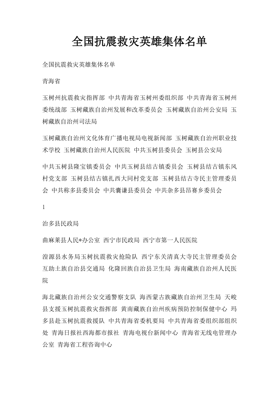 全国抗震救灾英雄集体名单.docx_第1页