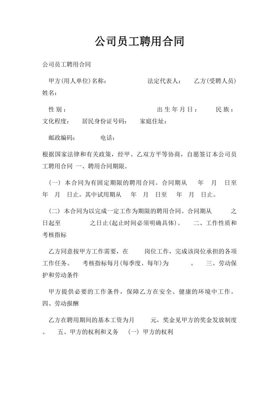 公司员工聘用合同.docx_第1页