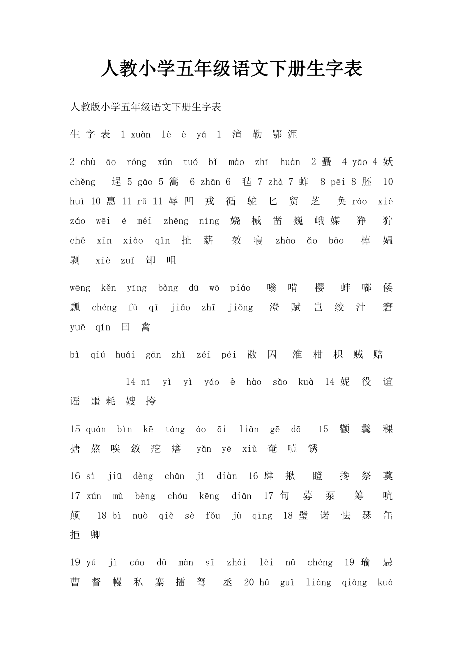 人教小学五年级语文下册生字表.docx_第1页