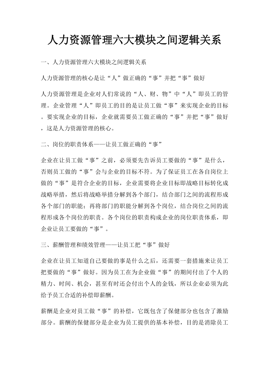 人力资源管理六大模块之间逻辑关系.docx_第1页