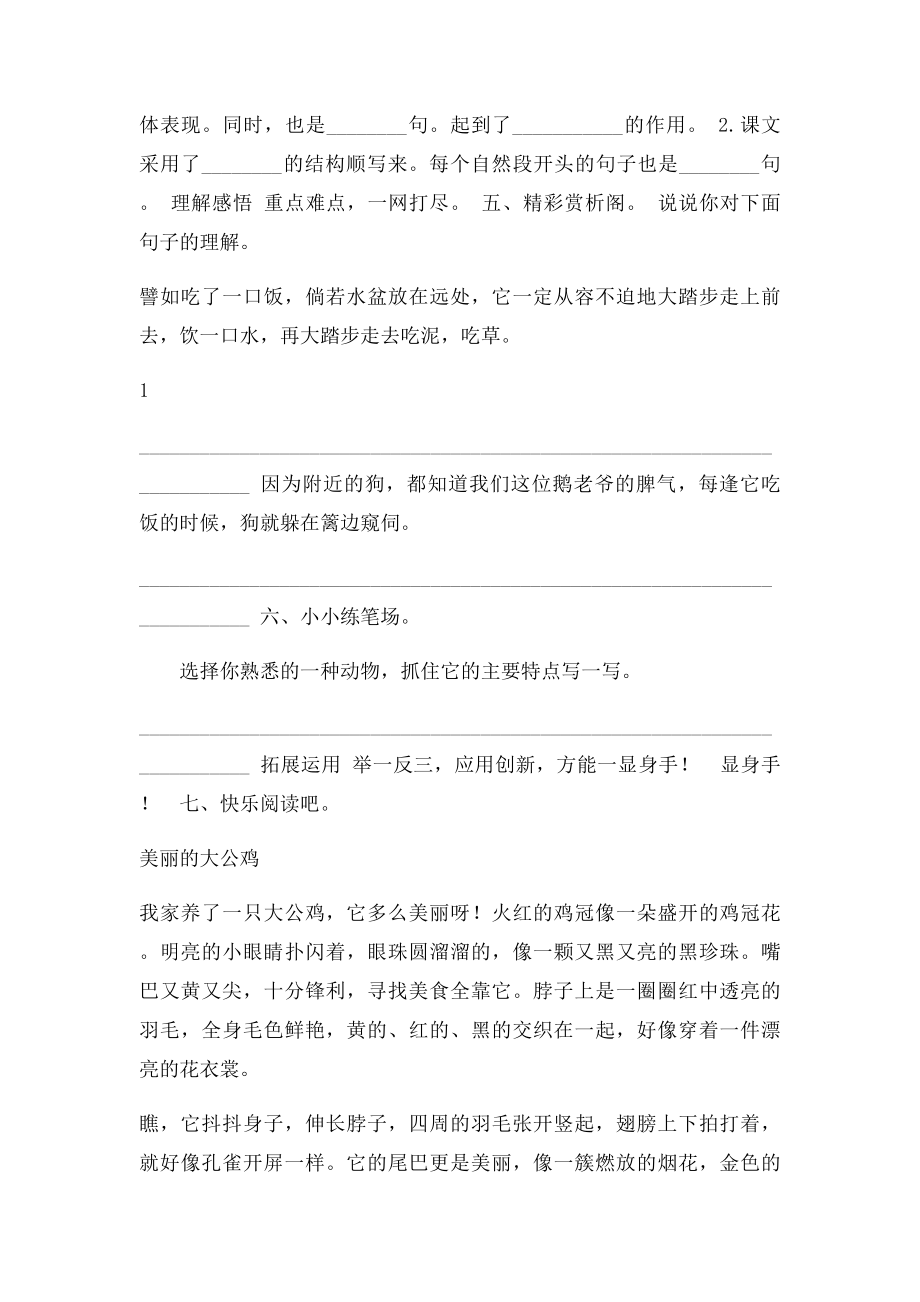 四级语文上册 第单元 《白鹅》课时练习 新人教课件(1).docx_第2页