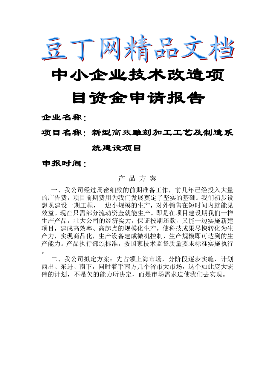 中小企业技术改造项目资金申请报告1.doc_第1页