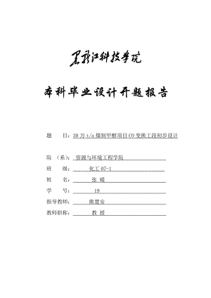 30万ta煤制甲醇项目co变换工段初步设计 开题报告.doc