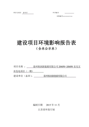 泰州核润新能源有限公司20MW+20MW光伏发电项目（一期）.doc