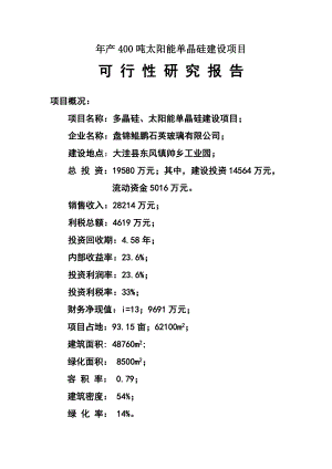 太阳能单晶硅建设项目可行性研究报告.doc