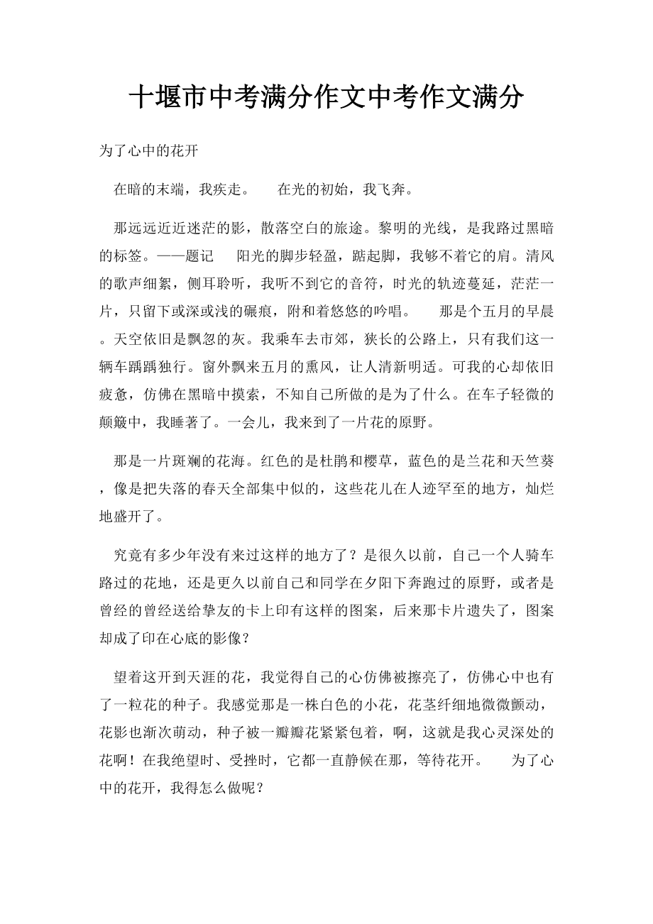 十堰市中考满分作文中考作文满分(1).docx_第1页