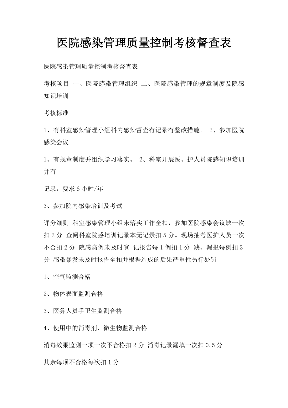 医院感染管理质量控制考核督查表.docx_第1页