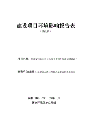 环境影响评价报告公示：蒙古族自治八家子供销社加油环评报告.doc