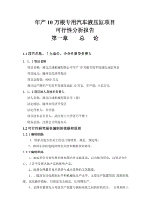 产10万根专用汽车液压缸项目可行性分析报告.doc