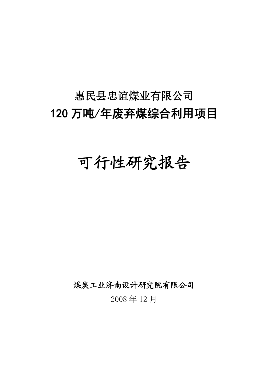 120万吨废弃煤综合利用项目可研报告.doc_第1页