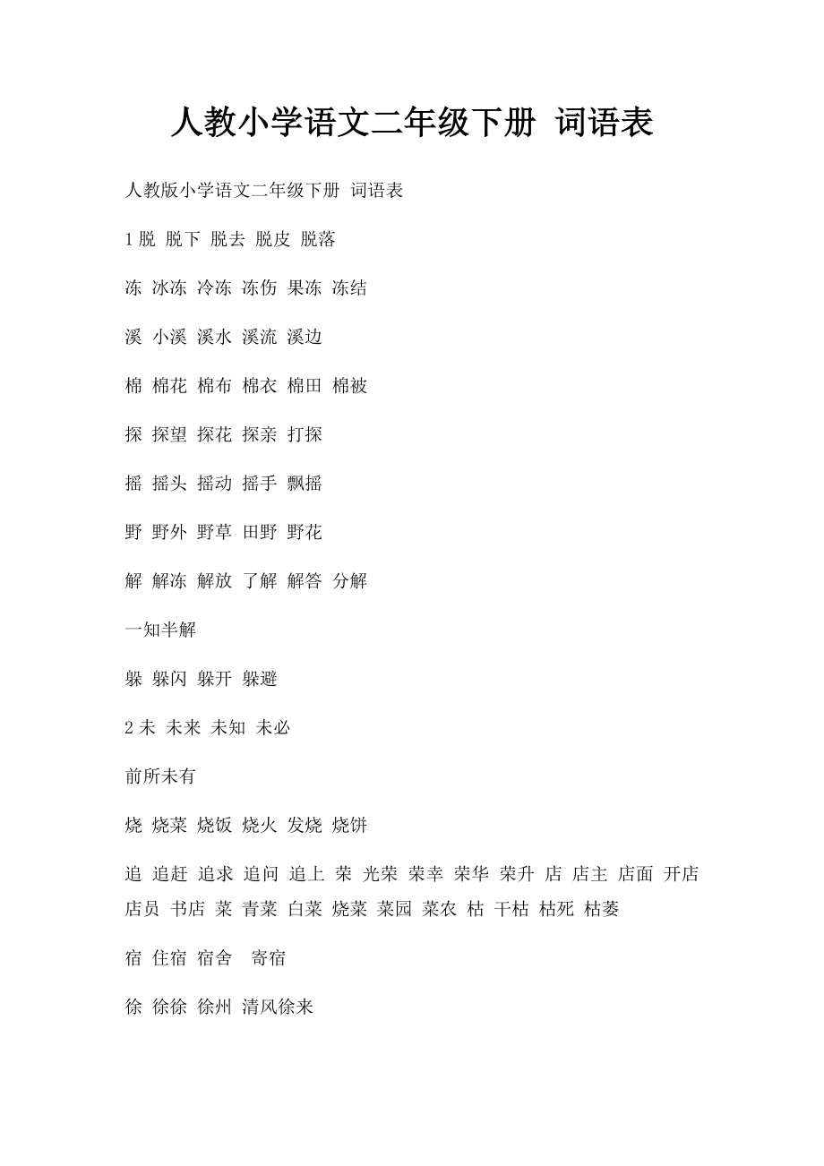 人教小学语文二年级下册 词语表.docx_第1页