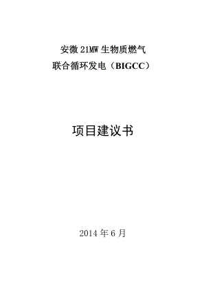 21MW生物质燃气联合循环发电项目建议书.doc