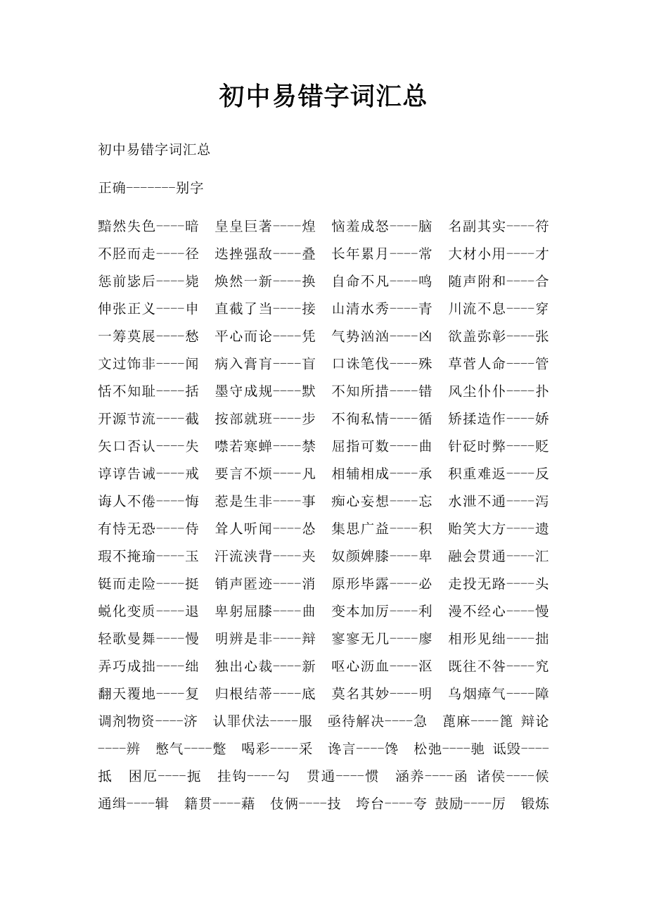 初中易错字词汇总.docx_第1页