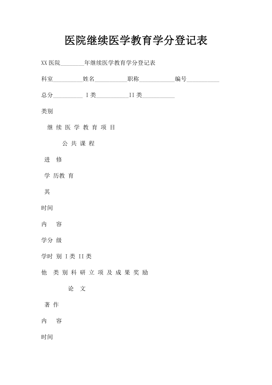 医院继续医学教育学分登记表.docx_第1页