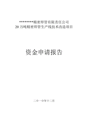 20万吨精密焊管生产线技术改造项目资金申请报告 .doc