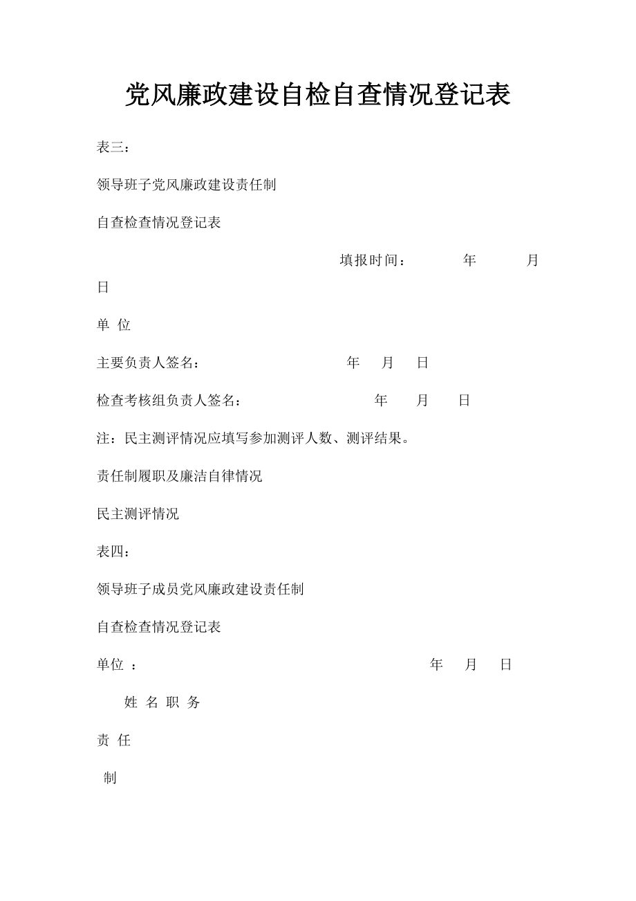 党风廉政建设自检自查情况登记表.docx_第1页