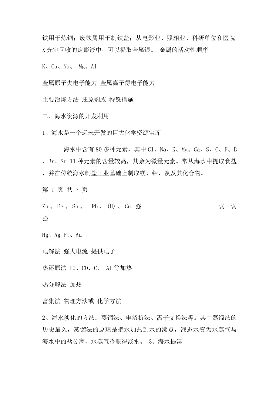 化学与自然资源的开发利用知识点与习题.docx_第3页