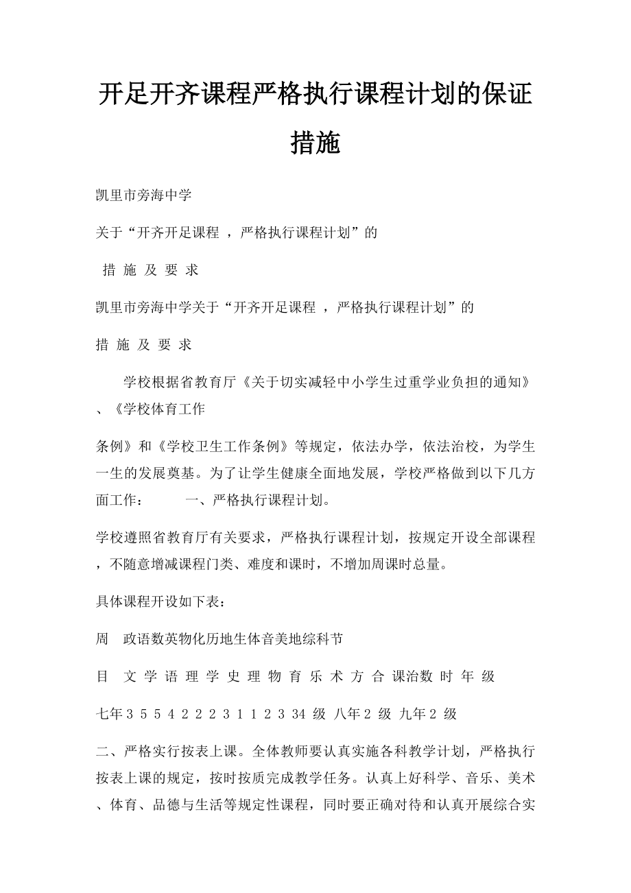 开足开齐课程严格执行课程计划的保证措施.docx_第1页