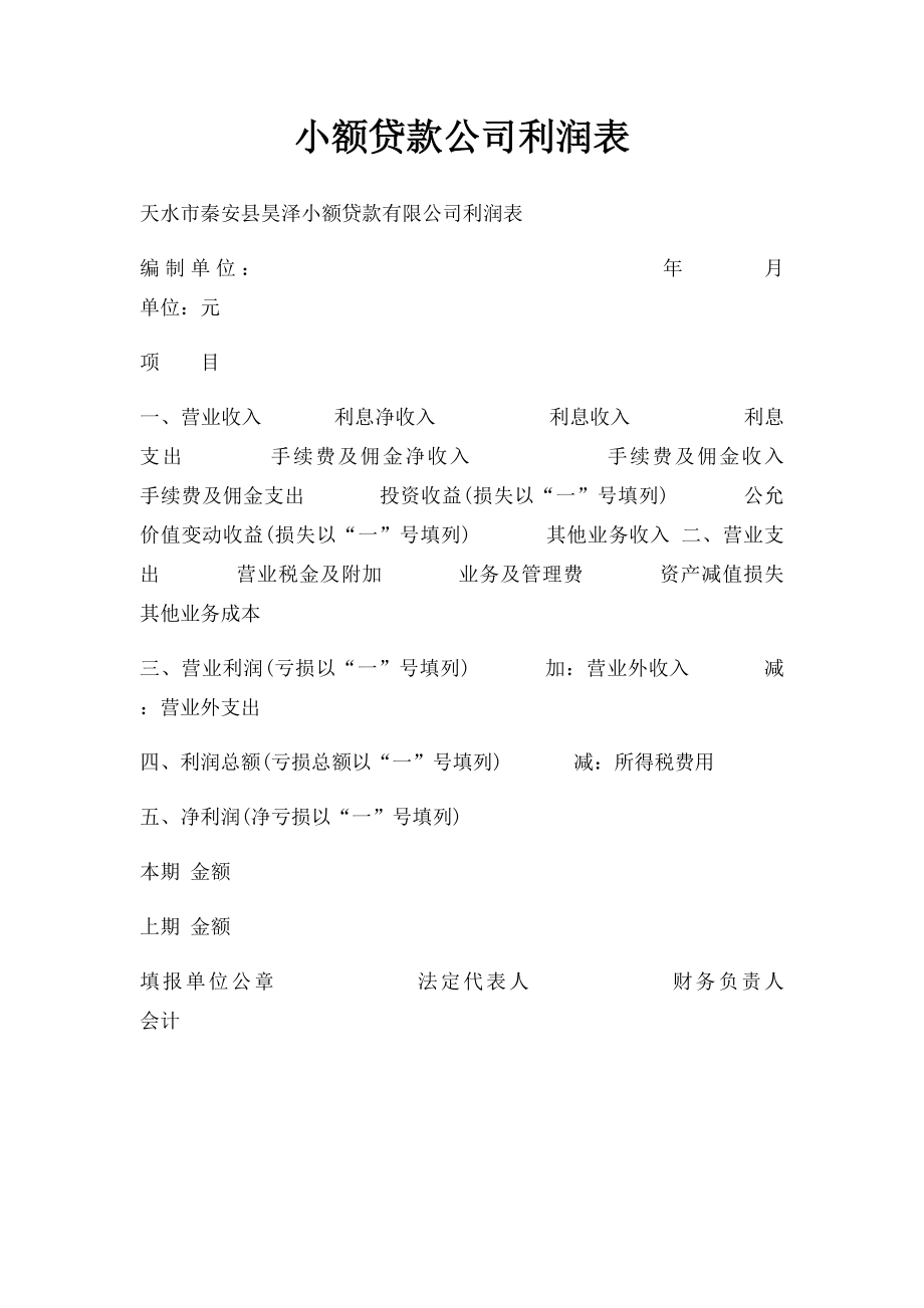 小额贷款公司利润表.docx_第1页