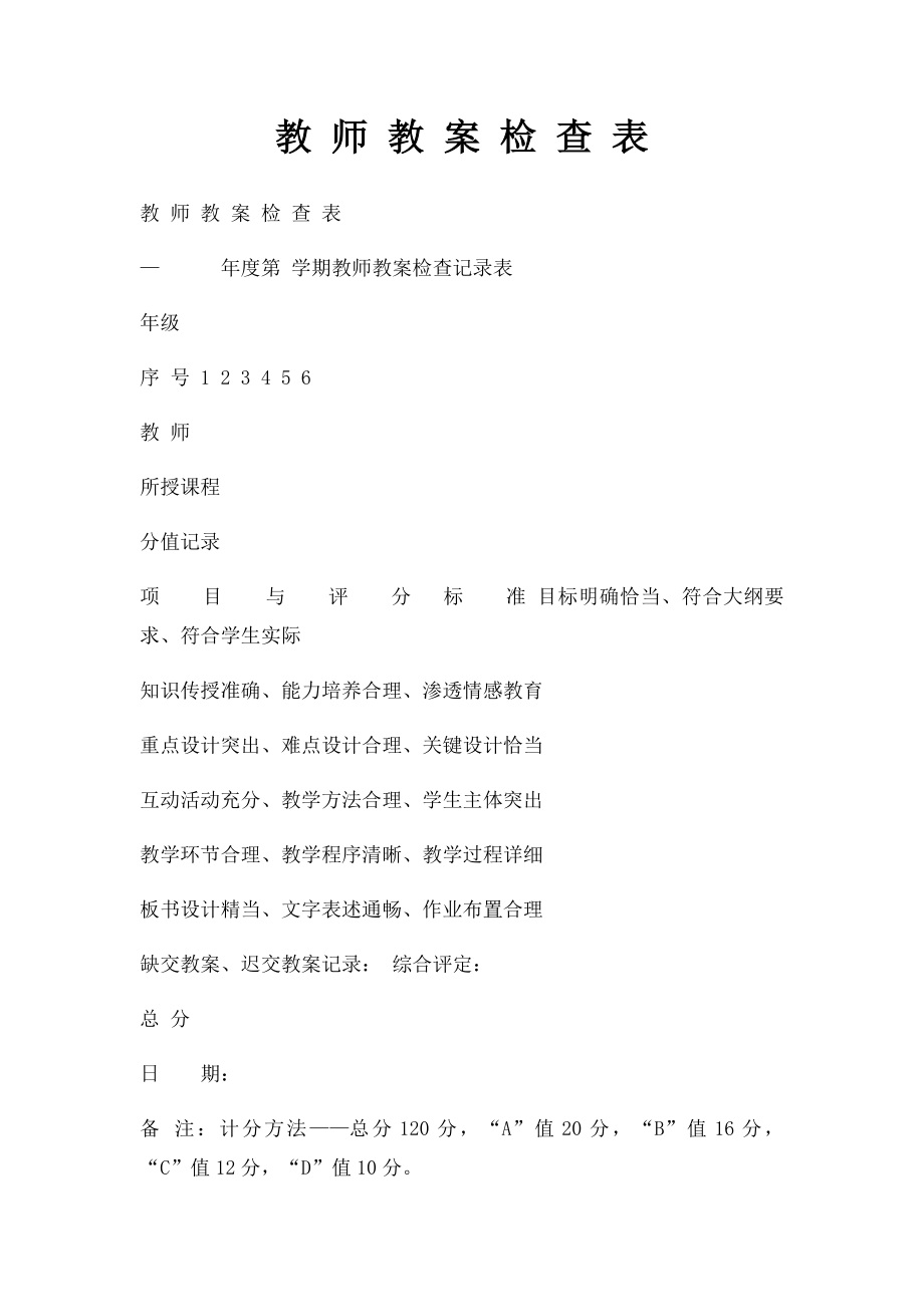 教 师 教 案 检 查 表.docx_第1页