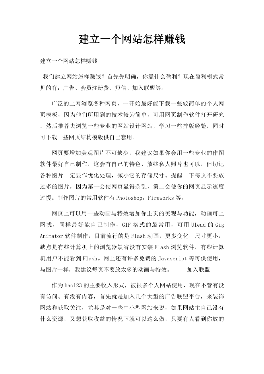 建立一个网站怎样赚钱.docx_第1页