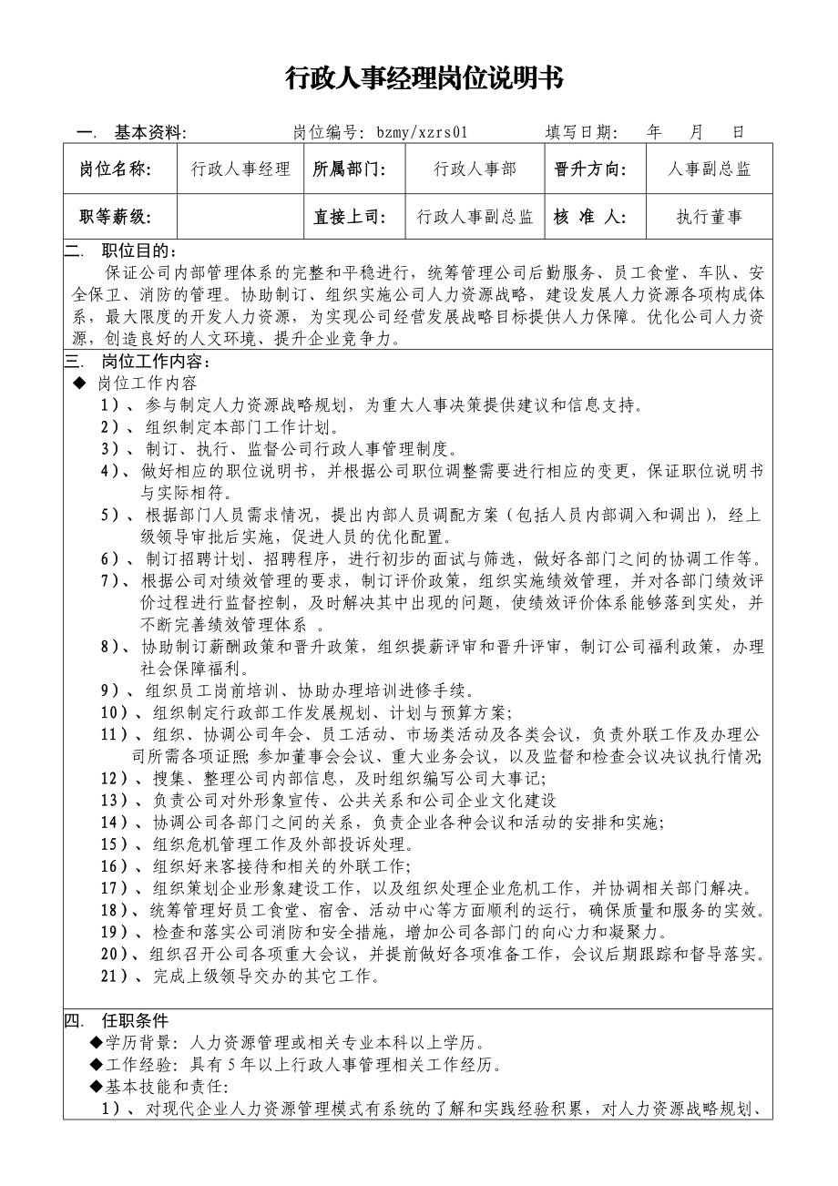 公司企业岗位职责说明书.doc_第1页