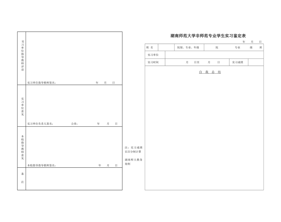 湖南师范大学非师范专业学生实习鉴定表.doc_第1页