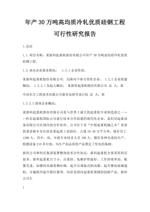 年产30万吨高均质冷轧优质硅钢工程可行性研究报告.docx