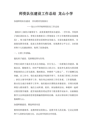 师资队伍建设工作总结 龙山小学.docx