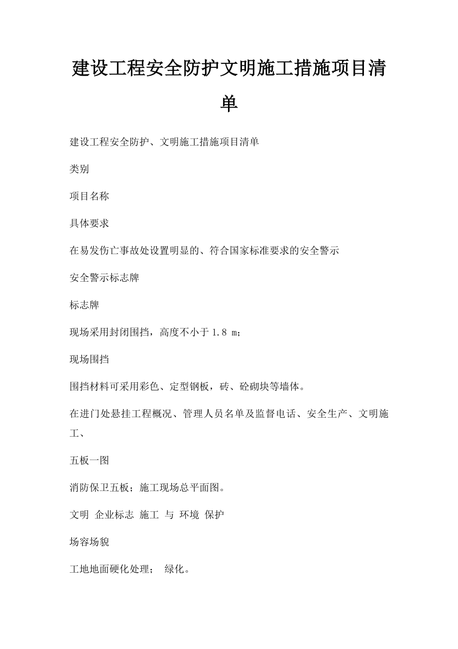 建设工程安全防护文明施工措施项目清单.docx_第1页