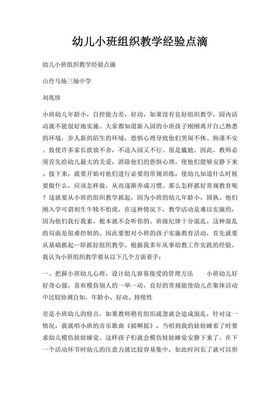 幼儿小班组织教学经验点滴.docx_第1页