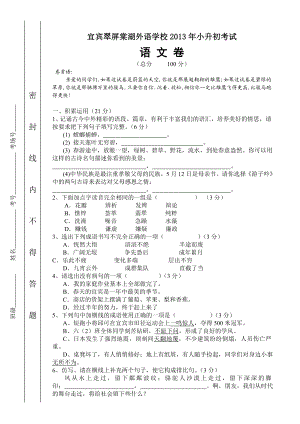 翠外小升初入学语文卷.doc