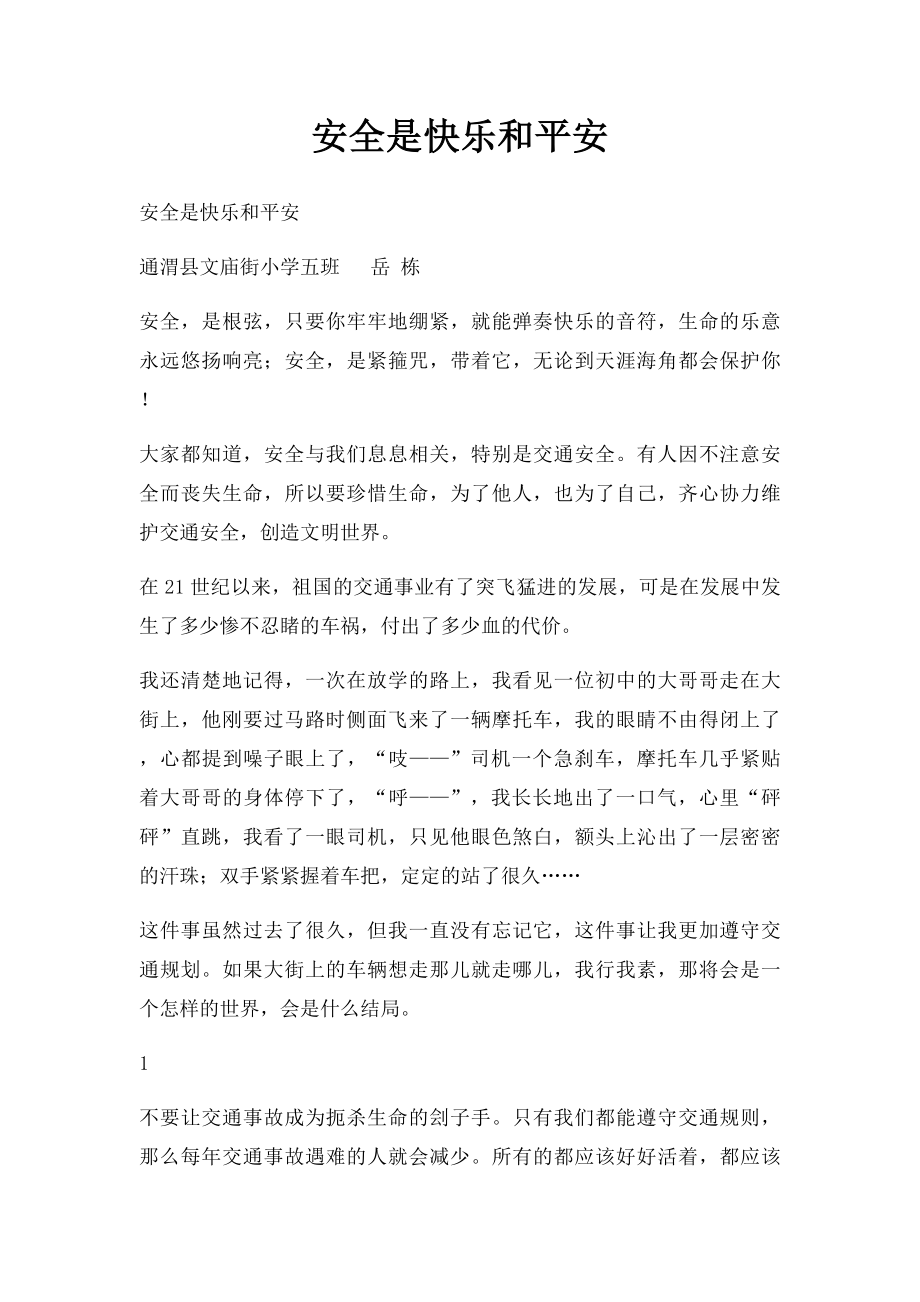 安全是快乐和平安.docx_第1页